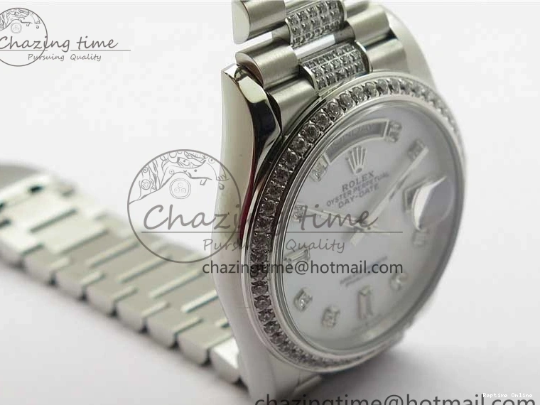 0516 Day-Date 36mm 128239 SS Crystal BP Best Edition White MOP Crystal Marker Dial on SS President Bracelet A MoistureWicking 2682